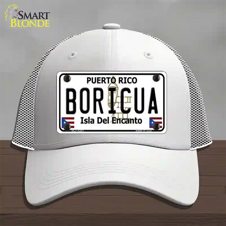 Boricua Puerto Rico Novelty License Plate Hat Mesh / White