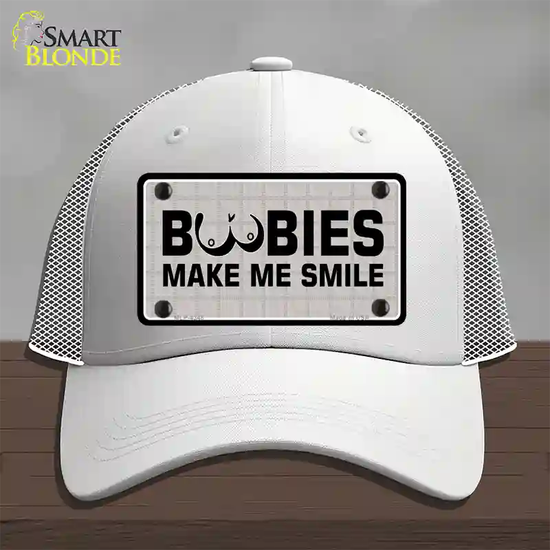 Boobies Make Me Smile Novelty License Plate Hat Mesh / White