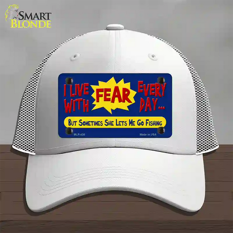 I Live With Fear Novelty License Plate Hat Mesh / White