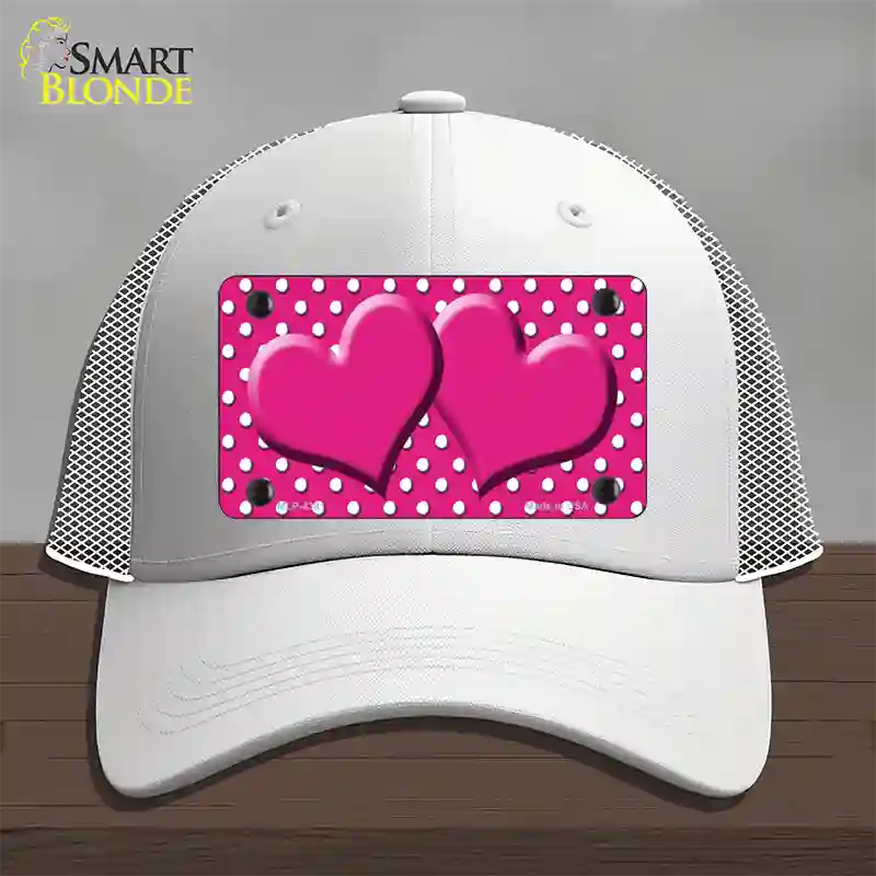 Pink White Polka Dot Center Hearts Novelty License Plate Hat Mesh / White