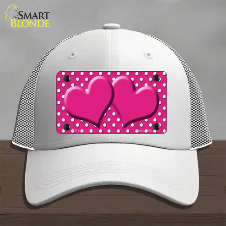Pink White Polka Dot Center Hearts Novelty License Plate Hat Mesh / White