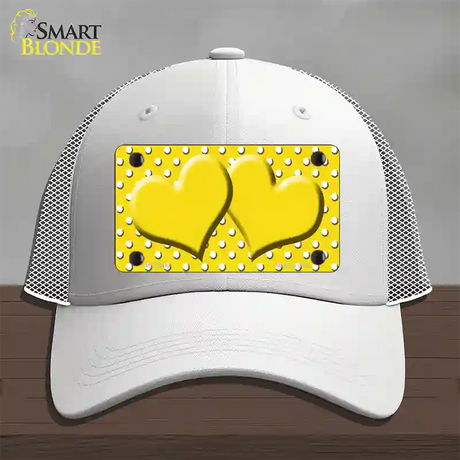 Yellow White Polka Dot Center Hearts Novelty License Plate Hat Mesh / White