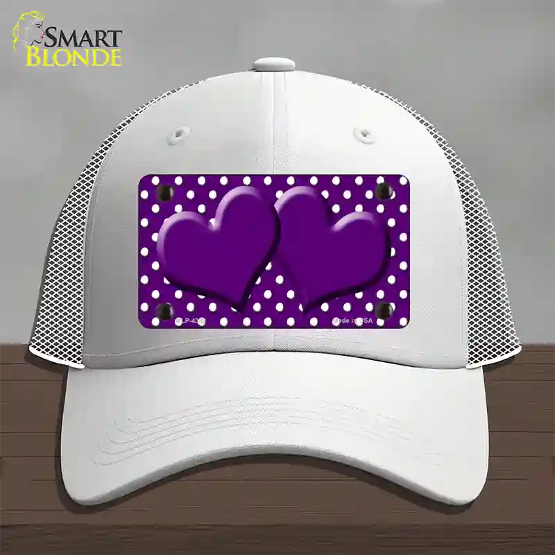 Purple White Polka Dot Center Hearts Novelty License Plate Hat Mesh / White