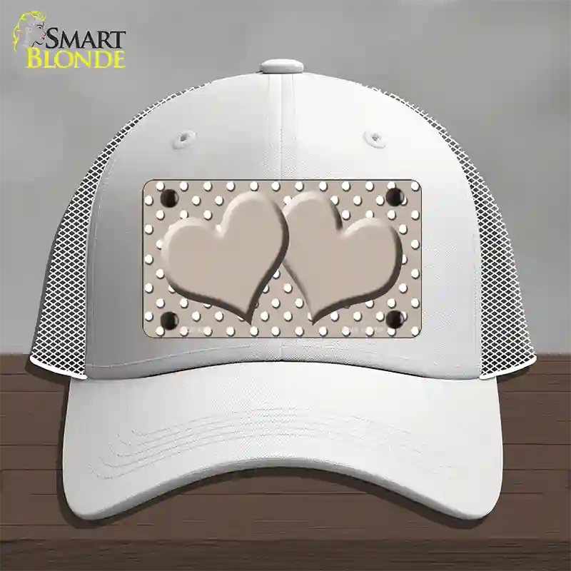 Tan White Polka Dot Center Hearts Novelty License Plate Hat Mesh / White