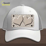 Tan White Polka Dot Center Hearts Novelty License Plate Hat Mesh / White