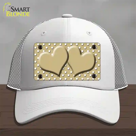 Gold White Polka Dot Center Hearts Novelty License Plate Hat Mesh / White