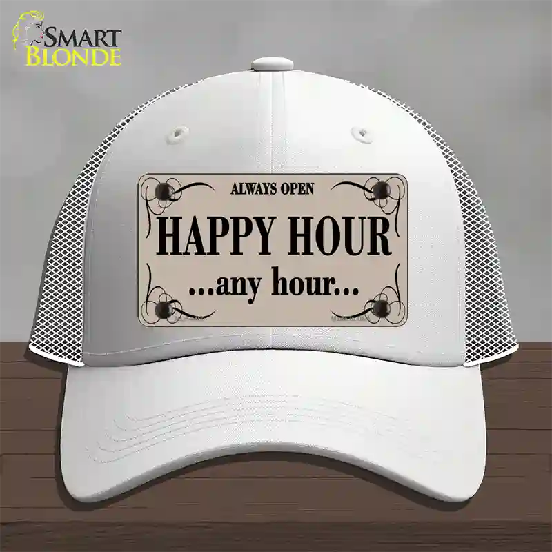 Happy Hour Any Hour Novelty License Plate Hat Mesh / White