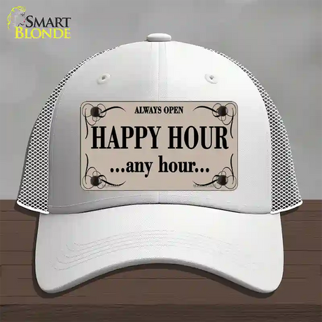 Happy Hour Any Hour Novelty License Plate Hat Mesh / White