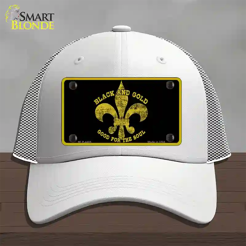 Saints Fleur De Lis Black Novelty License Plate Hat Mesh / White