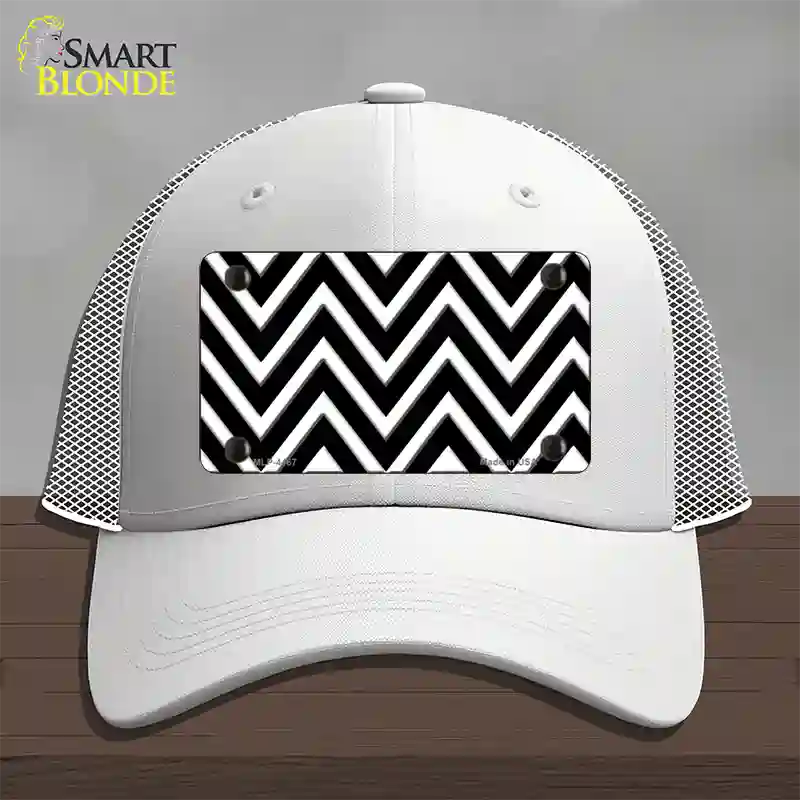 Black White Large Chevron Novelty License Plate Hat Mesh / White