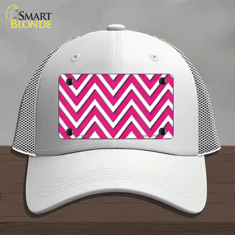 Pink White Large Chevron Novelty License Plate Hat Mesh / White