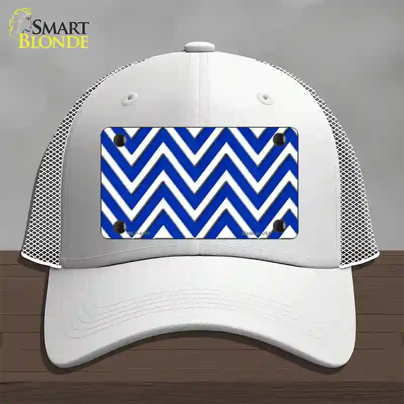 Blue White Large Chevron Novelty License Plate Hat Mesh / White