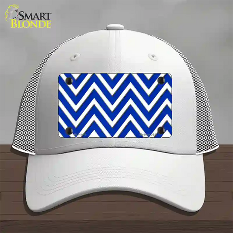 Blue White Large Chevron Novelty License Plate Hat Mesh / White