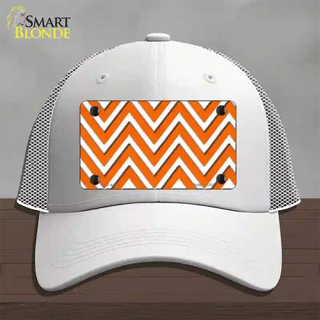 Orange White Large Chevron Novelty License Plate Hat Mesh / White