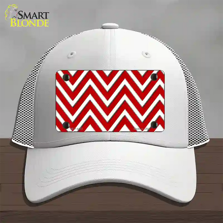 Red White Large Chevron Novelty License Plate Hat Mesh / White