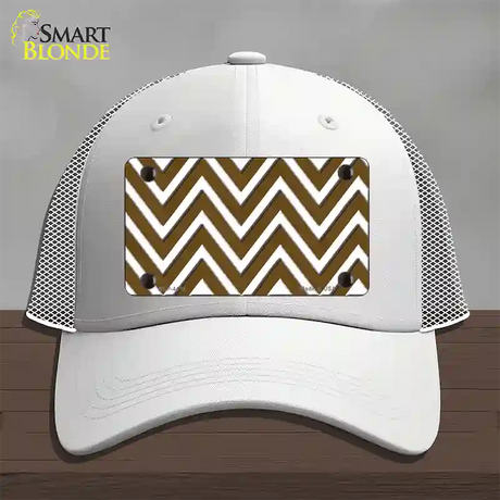 Brown White Large Chevron Novelty License Plate Hat Mesh / White