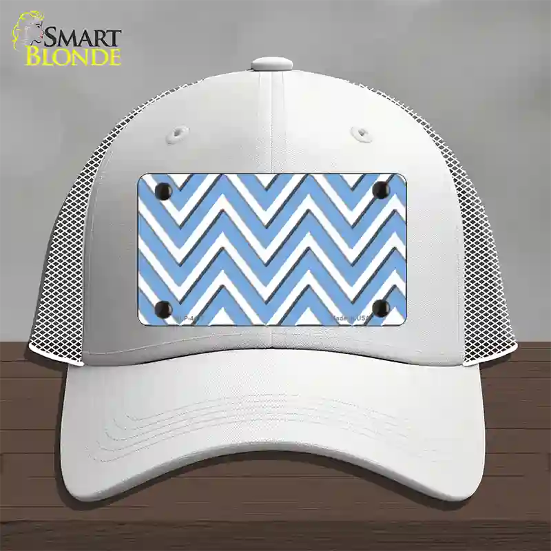 Light Blue White Large Chevron Novelty License Plate Hat Mesh / White