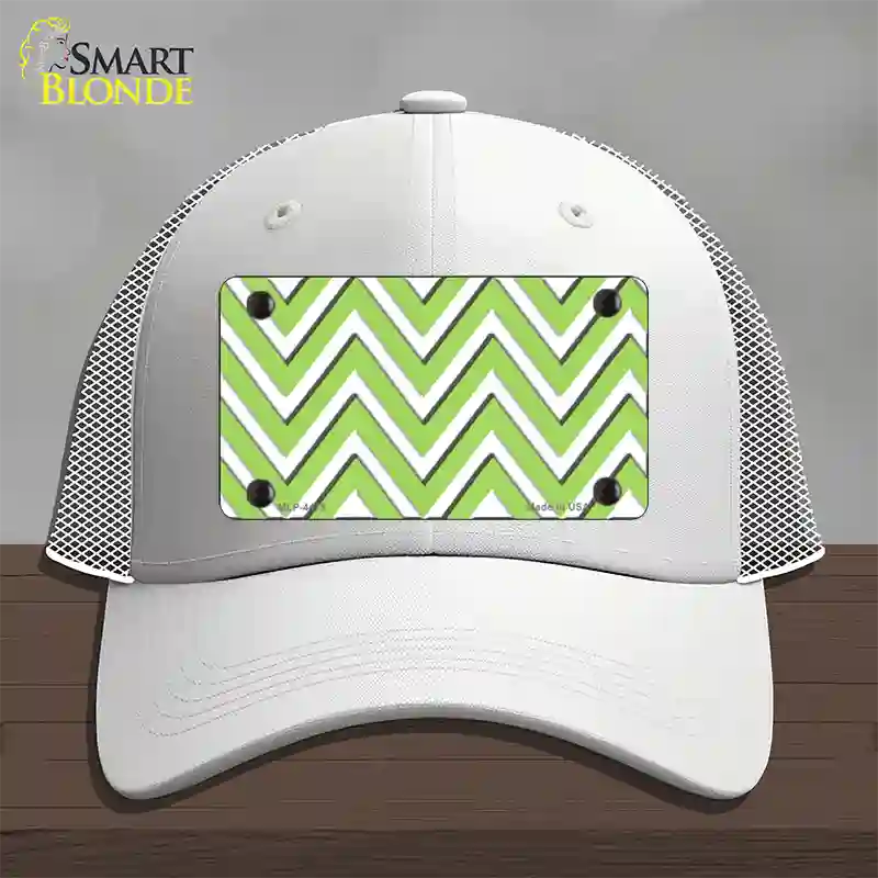 Lime Green White Large Chevron Novelty License Plate Hat Mesh / White