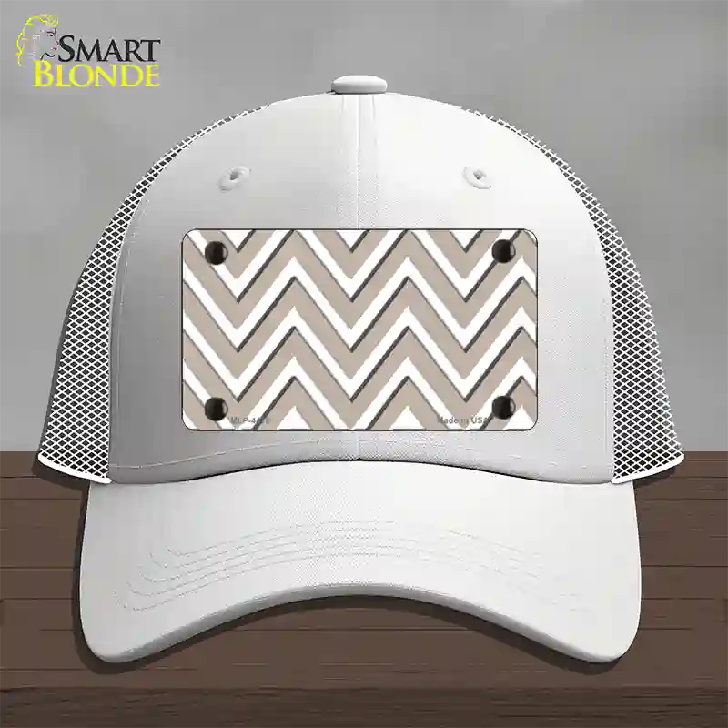 Tan White Large Chevron Novelty License Plate Hat Mesh / White