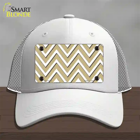 Gold White Large Chevron Novelty License Plate Hat Mesh / White