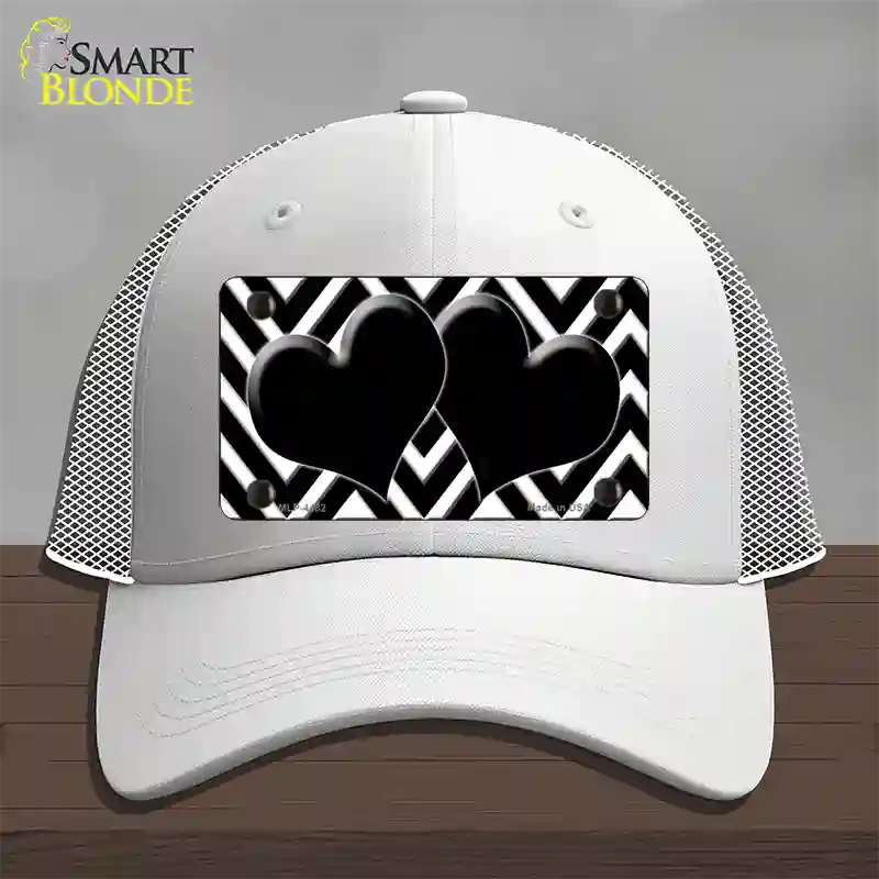 Black White Large Chevron Black Center Hearts Novelty License Plate Hat Mesh / White