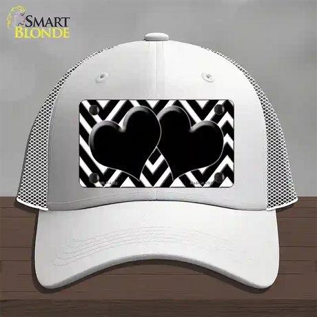 Black White Large Chevron Black Center Hearts Novelty License Plate Hat Mesh / White