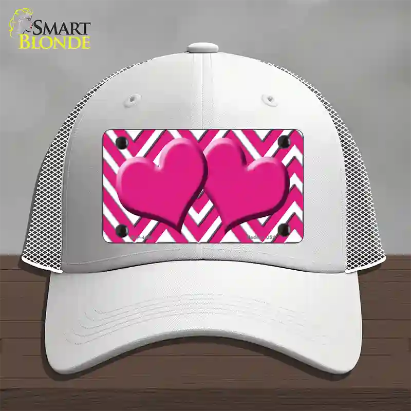 Pink White Large Chevron Hot Pink Center Hearts Novelty License Plate Hat Mesh / White