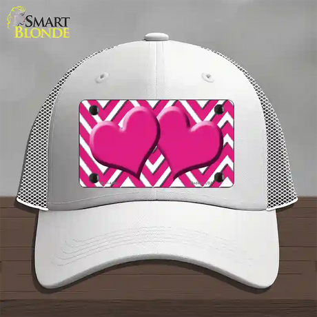 Pink White Large Chevron Hot Pink Center Hearts Novelty License Plate Hat Mesh / White