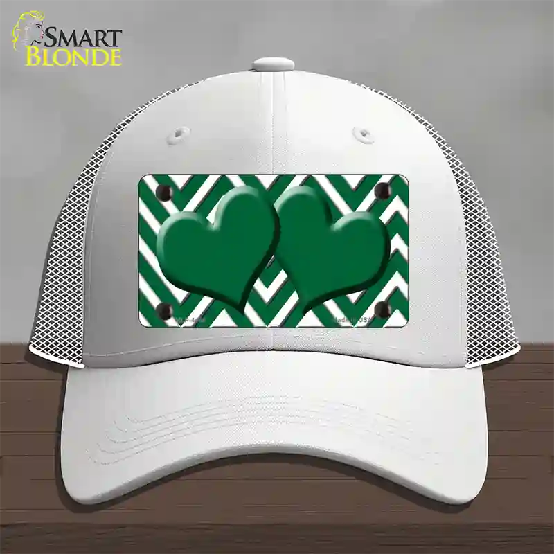 Green White Large Chevron Green Center Hearts Novelty License Plate Hat Mesh / White