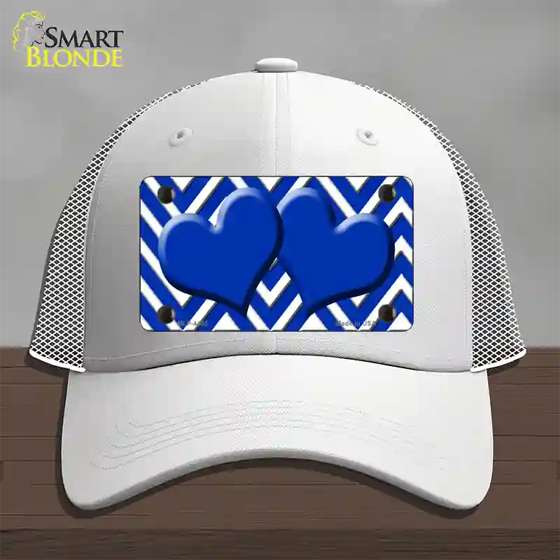 Blue White Large Chevron Blue Center Hearts Novelty License Plate Hat Mesh / White