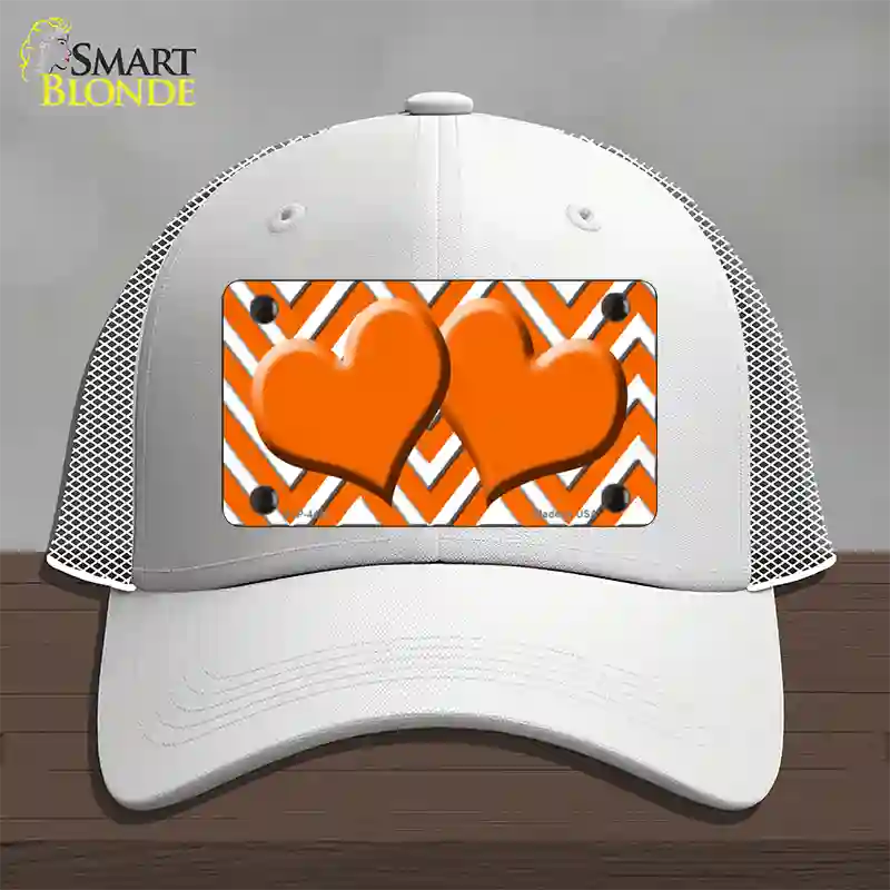 Orange White Large Chevron Orange Center Hearts Novelty License Plate Hat Mesh / White