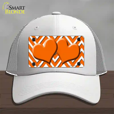 Orange White Large Chevron Orange Center Hearts Novelty License Plate Hat Mesh / White