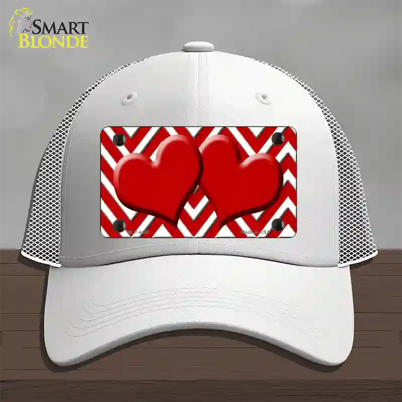 Red White Large Chevron Red Center Hearts Novelty License Plate Hat Mesh / White