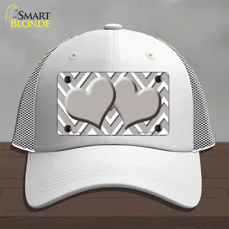 Grey White Large Chevron Grey Center Hearts Novelty License Plate Hat Mesh / White