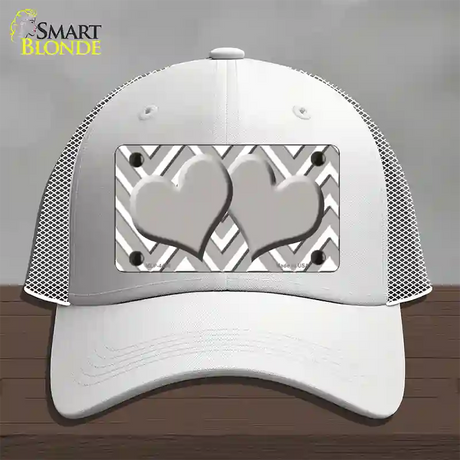 Grey White Large Chevron Grey Center Hearts Novelty License Plate Hat Mesh / White