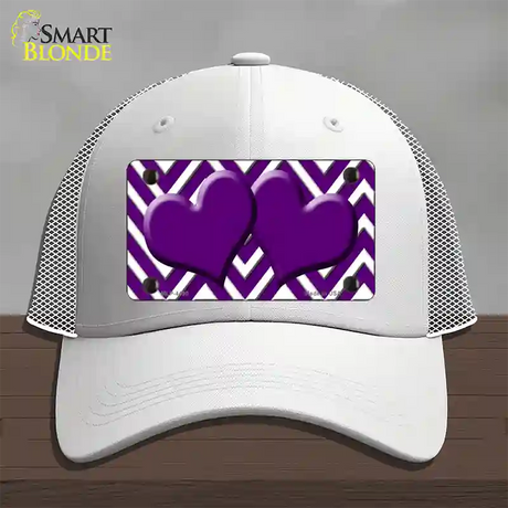 Purple White Large Chevron Purple Center Hearts Novelty License Plate Hat Mesh / White