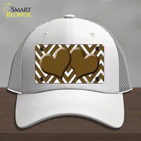 Brown White Large Chevron Brown Center Hearts Novelty License Plate Hat Mesh / White