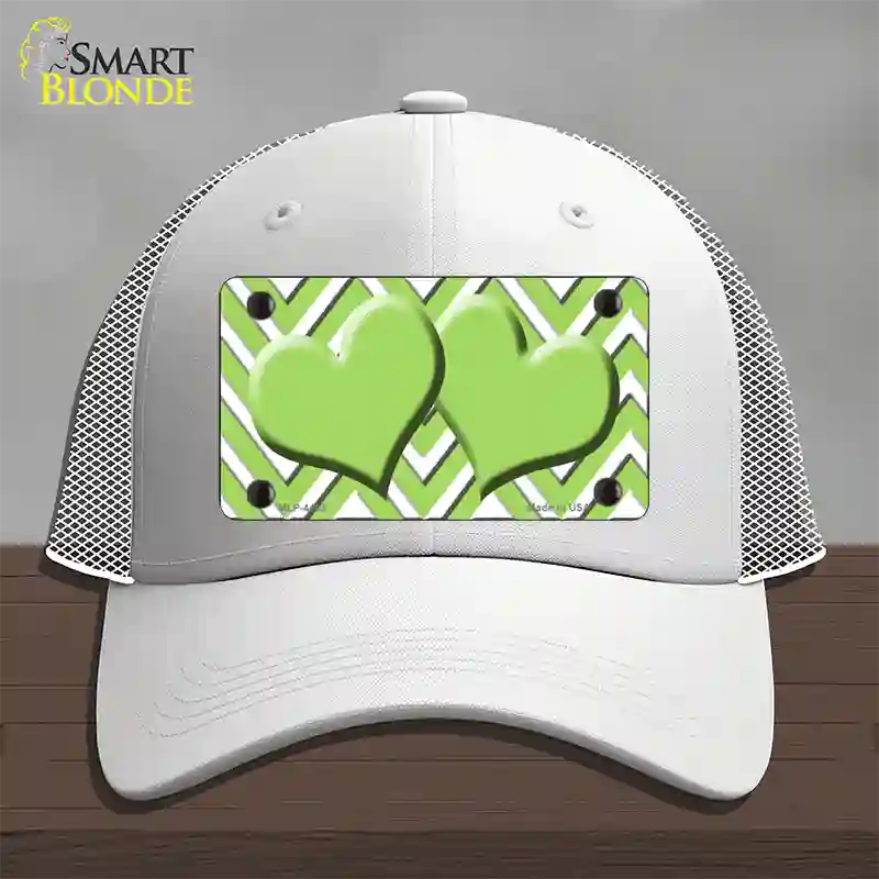 Lime Green White Large Chevron Lime Green Center Hearts Novelty License Plate Hat Mesh / White