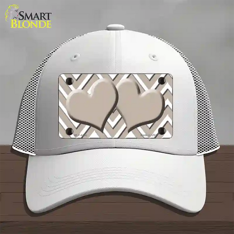 Tan White Large Chevron Tan Center Hearts Novelty License Plate Hat Mesh / White