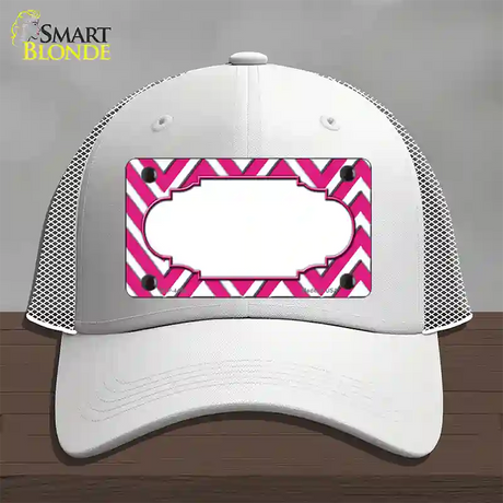 Pink White Chevon Center Scallop Novelty License Plate Hat Mesh / White