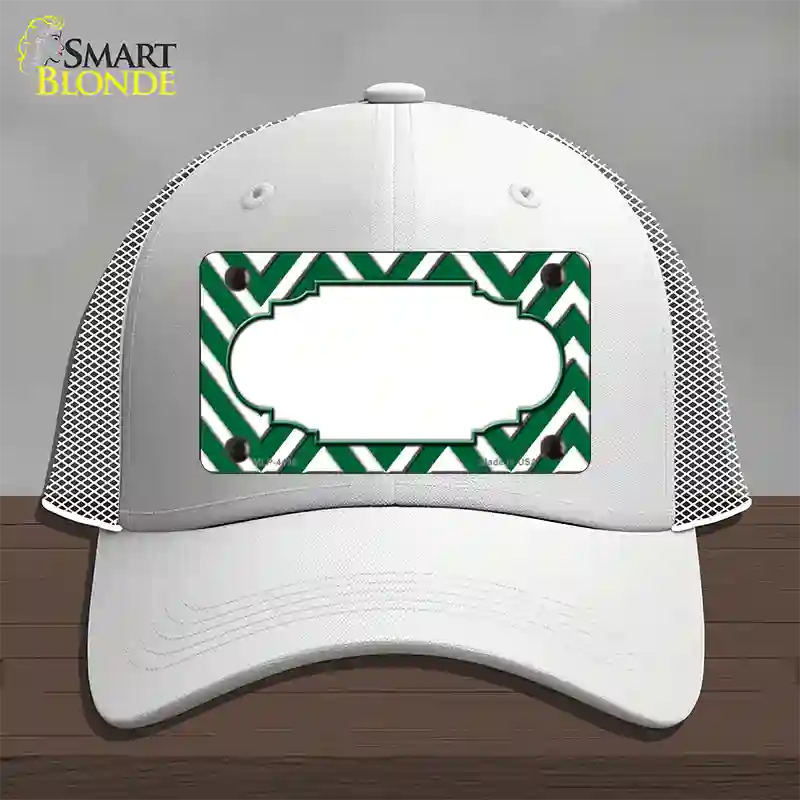 Green White Large Chevron Center Scallop Novelty License Plate Hat Mesh / White