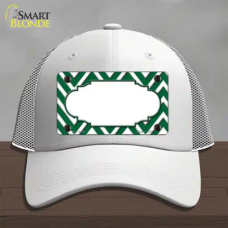 Green White Large Chevron Center Scallop Novelty License Plate Hat Mesh / White