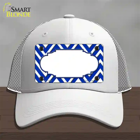 Blue White Large Chevron Center Scallop Novelty License Plate Hat Mesh / White