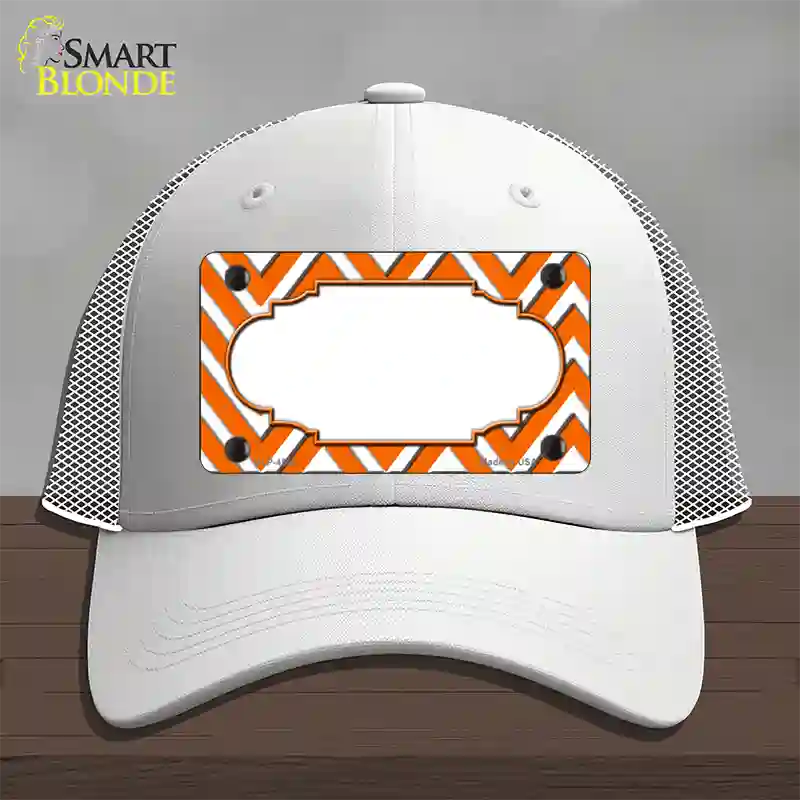 Orange White Large Chevron Center Scallop Novelty License Plate Hat Mesh / White