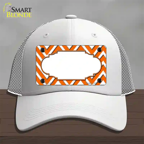 Orange White Large Chevron Center Scallop Novelty License Plate Hat Mesh / White