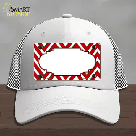 Red White Large Chevron Center Scallop Novelty License Plate Hat Mesh / White