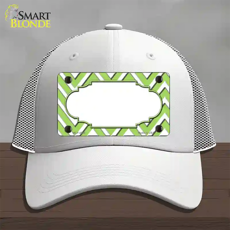 Lime Green White Large Chevron Center Scallop Novelty License Plate Hat Mesh / White