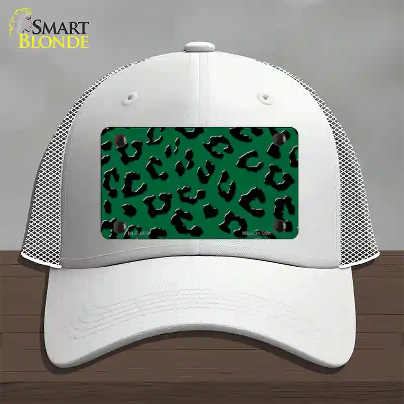 Green Black Cheetah Novelty License Plate Hat Mesh / White