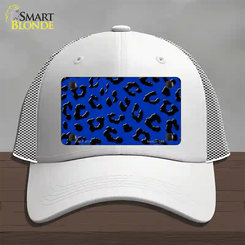 Blue Black Cheetah Novelty License Plate Hat Mesh / White