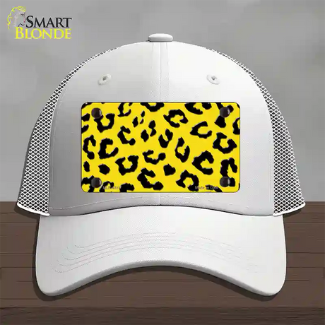 Yellow Black Cheetah Novelty License Plate Hat Mesh / White